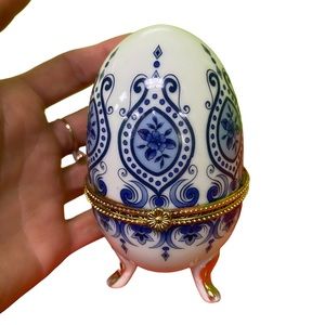 Faberge Egg Trinket Box Blue & White